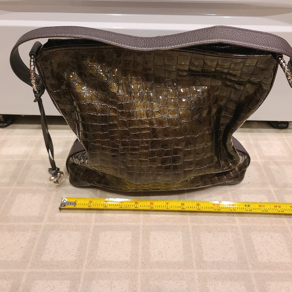 Brighton Cher Olive Green Croc Patent Leather Large Hobo Shoulder Bag. - Picture 5 of 8
